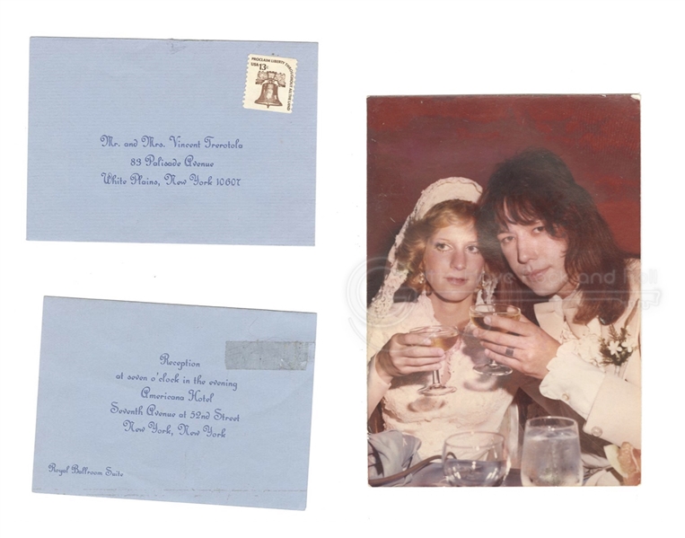 KISS Ace Frehley and Jeanette Frehley Wedding Reception Invitation and Original Wedding Photo May 1, 1976 Americana Hotel, New York City