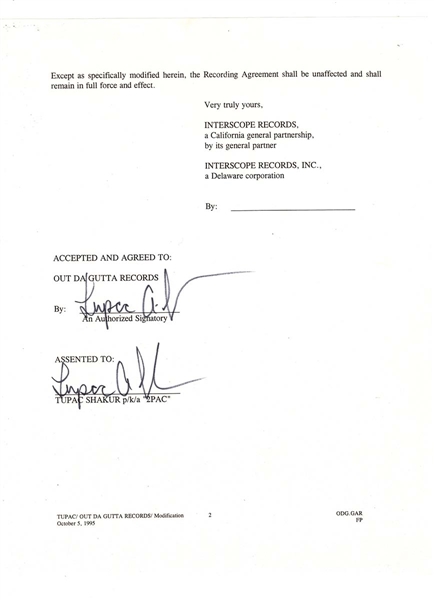 Tupac Shakur’s Historic “Death Row Records Bail Agreement” Twice Signed Contract JSA