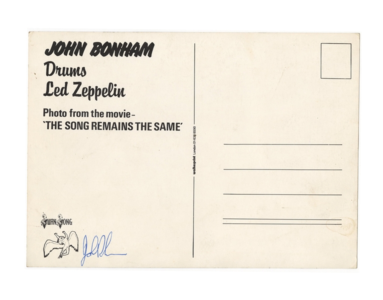 Led Zeppelin John Bonham Signed "The Song Remains the Same" Postcard JSA