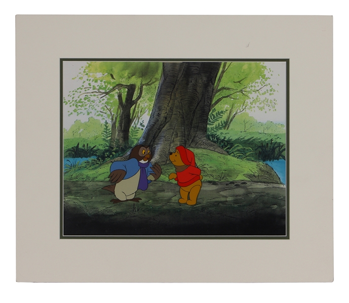 Winnie-the Pooh with Owl Original Cartoon Cell Artwork with Original Concept Drawings