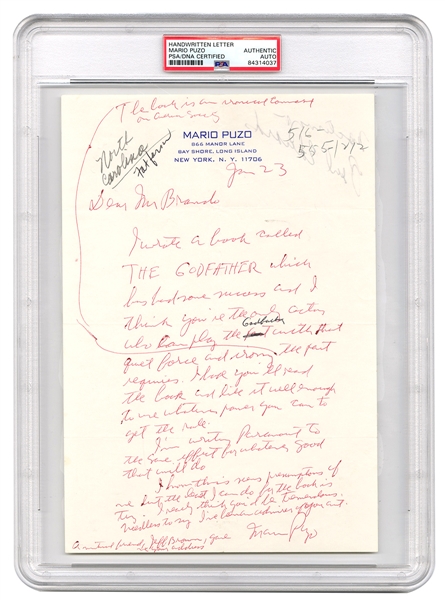 Mario Puzo “Godfather” Handwritten & Signed Letter to Marlon Brando PSA