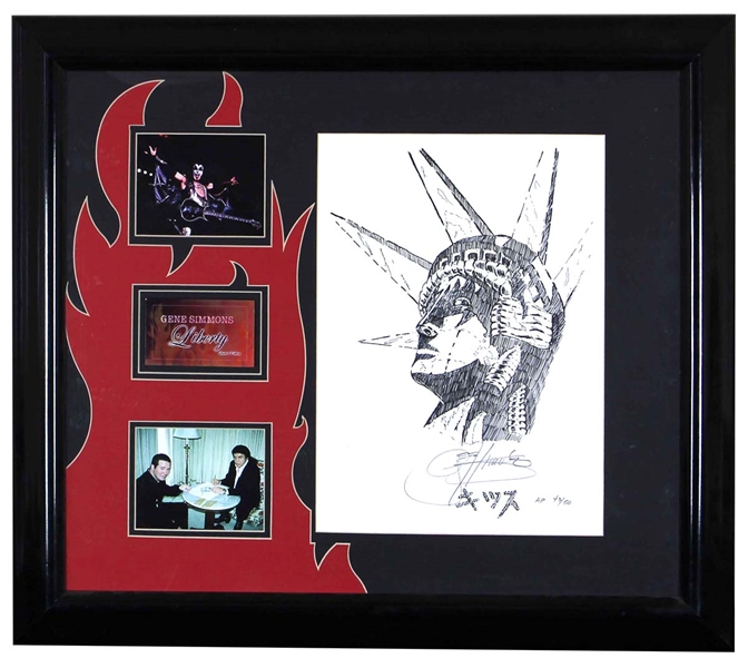 KISS Gene Simmons Statue of Liberty with Gene Makeup Art Print Artist Proof Limited Edition #43/50 Signed Autograph Display Framed 2001