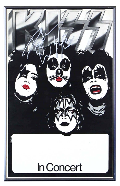 KISS 1975 Dressed To Kill / Alive Tour 1975 1976 Unused Concert Poster Signed by Peter Criss on Frame Glass