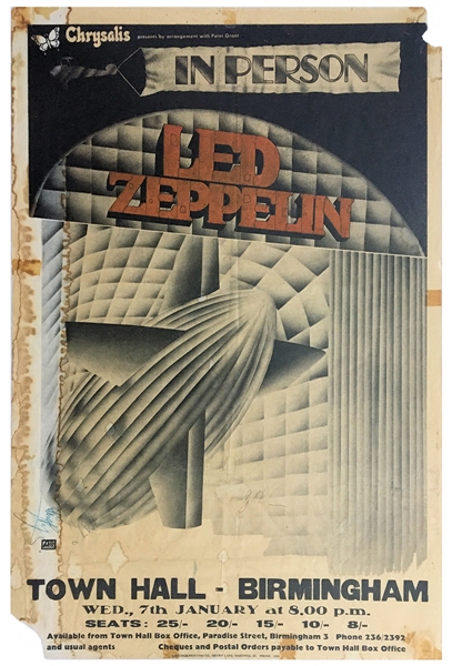 Led Zeppelin Fully Autographed 1970 Birmingham Concert Poster Tracks UK