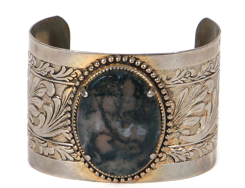 Joni Mitchell Owned & Worn Silver-Toned Blue Marble Stone Cuff Bracelet