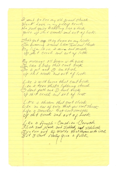 Johnny Cash Handwritten Lyrics to "I Went to See My Old Friend Chuck"