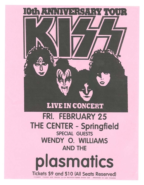 KISS w/ Wendy O Williams Plasmatics Creatures Of The Night Tour Concert Flyer Handbill February 25, 1983 Springfield, Illinois
