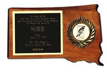 KISS Alive Worldwide Reunion Concert Tour 1997 Sioux Falls, South Dakota Highest Grossing Concert Award Plaque -- formerly owned Ace Frehley