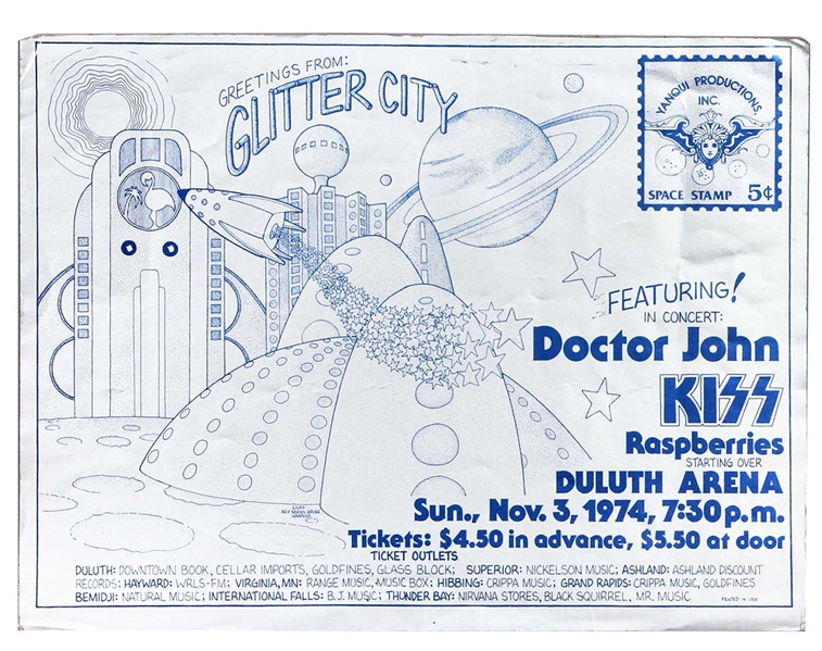 KISS Hotter Than Hell Tour Glitter City Concert Poster November 3, 1974 Duluth, Minnesota