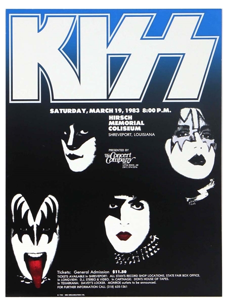 KISS Creatures of the Night Tour Concert Poster March 19, 1983 Shreveport, Louisiana