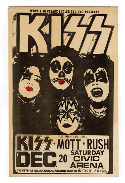 KISS with Rush Alive Tour Concert Poster December 20, 1975 Pittsburgh, Pennsylvania