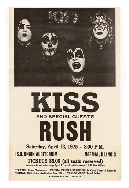 KISS with Rush Dressed To Kill Tour April 12, 1975 Normal, Illinois Concert Poster