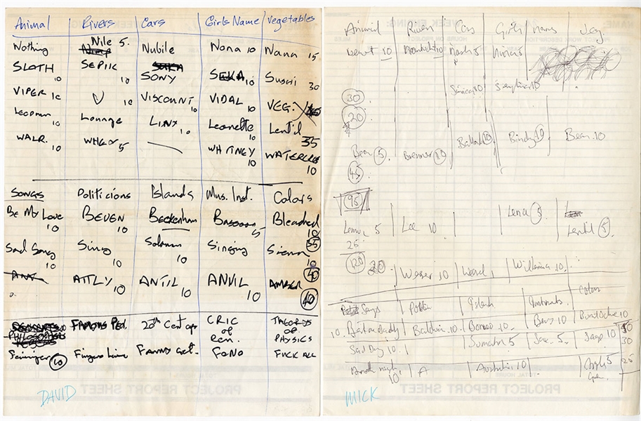Mick Jagger and David Bowie Handwritten Notes While Staying At Micks House