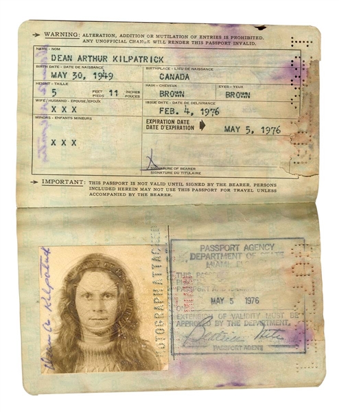 Lynyrd Skynyrd Dean Kilpatrick Vintage Passport Before Plane Crash