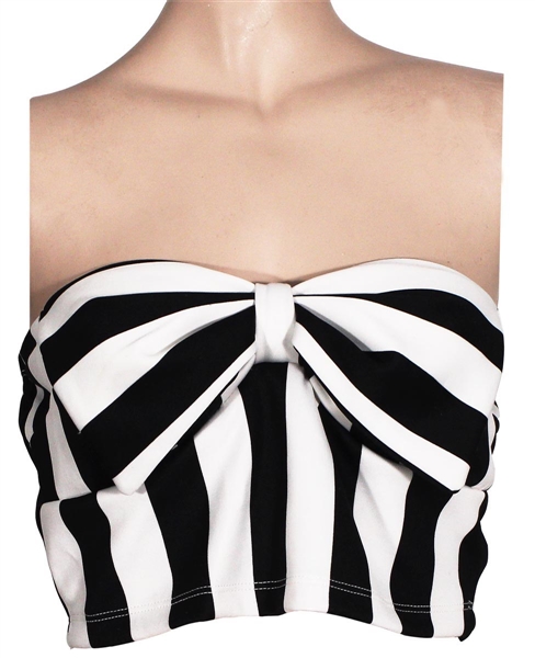 Miley Cyrus Owned & Worn Black and White Striped Tube Top with Bow