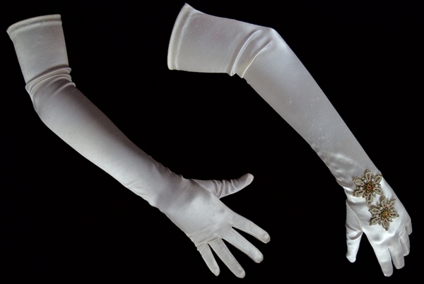 Marilyn Monroe Owned and Worn White Satin Beaded Opera Gloves