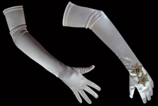 Marilyn Monroe Owned and Worn White Satin Beaded Opera Gloves