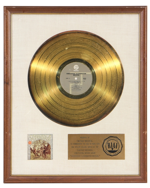 Creedence Clearwater Revival "Creedence Clearwater Revival" Original RIAA White Matte Gold Album Award Presented to Fantasy Records