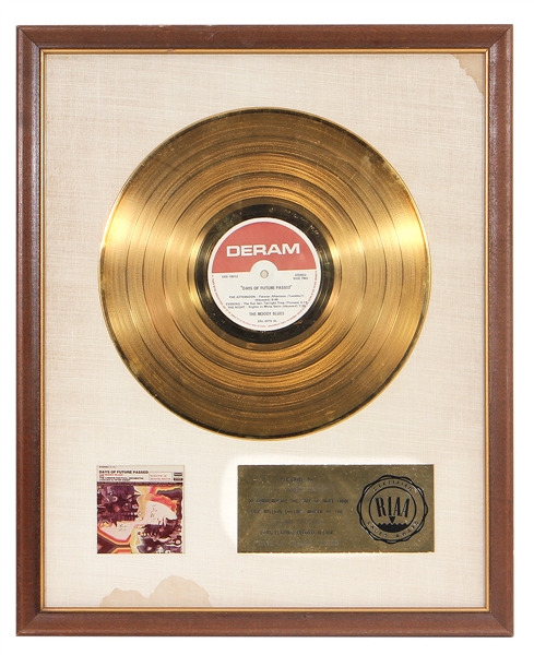 The Moody Blues “Days of Future Passed" Original RIAA White Matte Gold Record Award Presented to The Moody Blues   