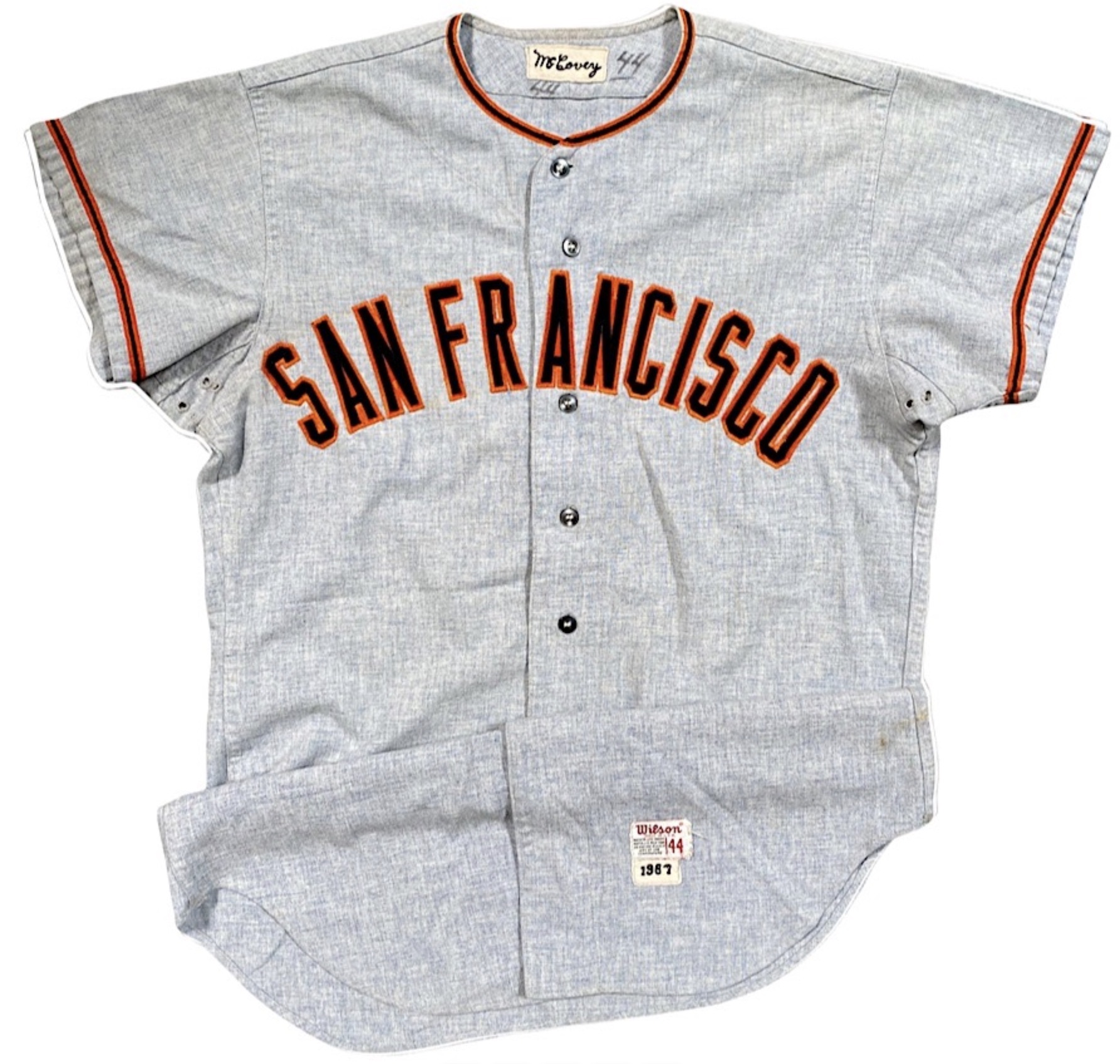 Lot Detail - 1967 Willie McCovey SF Giants Game-Used Road Flannel Jersey  (Outstanding Use) MEARS A10