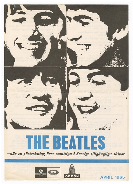 Beatles 1965 Swedish Record Catalog Flyer