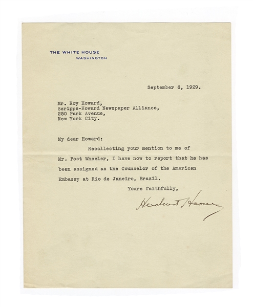 Herbert Hoover Signed Letter