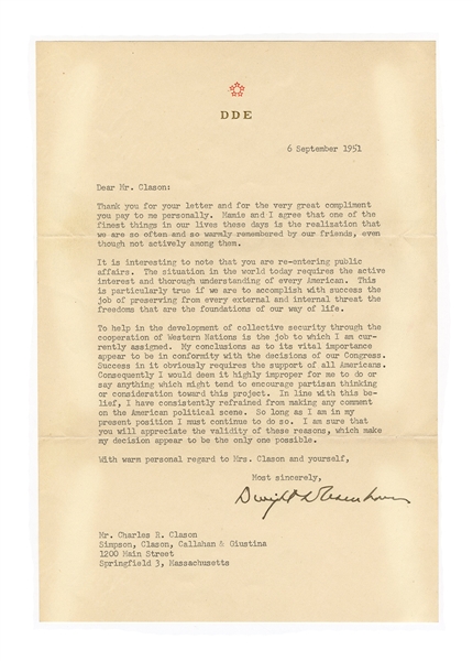 Dwight D. Eisenhower Signed Letter
