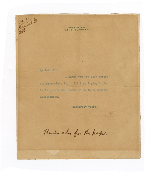 Theodore Roosevelt Signed Letter 