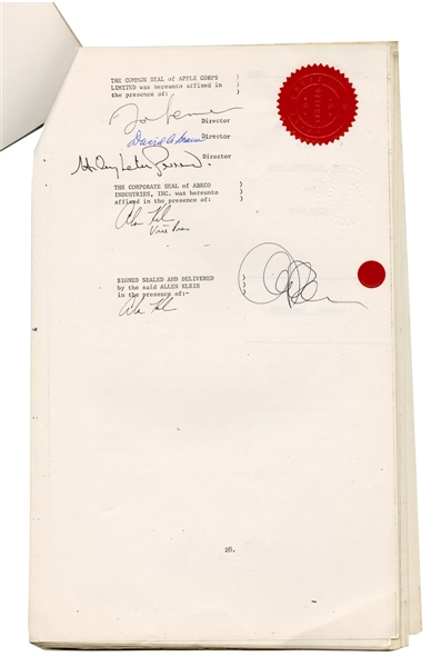 John Lennon Signed 1977 Beatles Settlement Agreement Ending Relationship with Allen Klein (ABKCO)