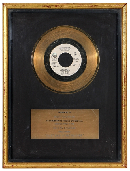 John Lennon "Just Like Starting Over" Original Gold Single Record Award