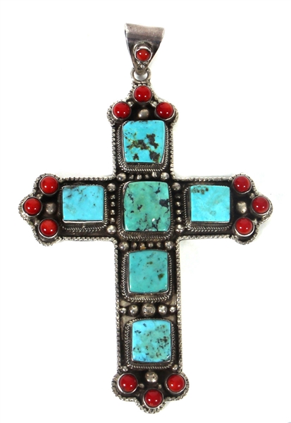 Elvis Presley 1972 Owned and Worn Engraved Silver and Turquoise Cross