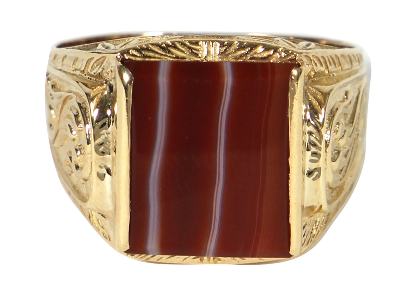 Elvis Presley Owned and Worn 14kt Gold and Agate Ring