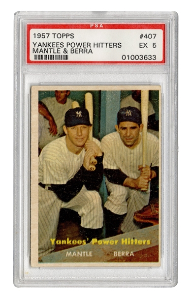 1957 Topps #407 Yankees Power Hitters Mantle & Berra PSA 5