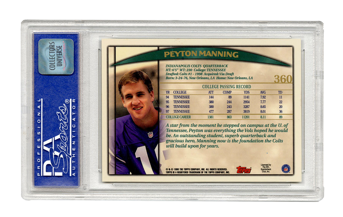 Lot Detail - 1998 Topps #360 Peyton Manning PSA 8