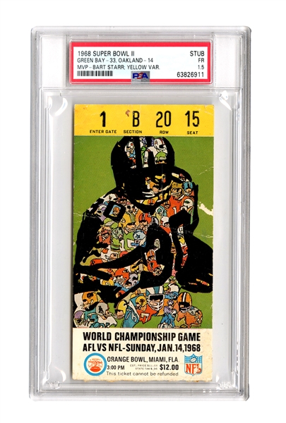 1968 Super Bowl II Stub (Green Bay vs Oakland) PSA 1.5