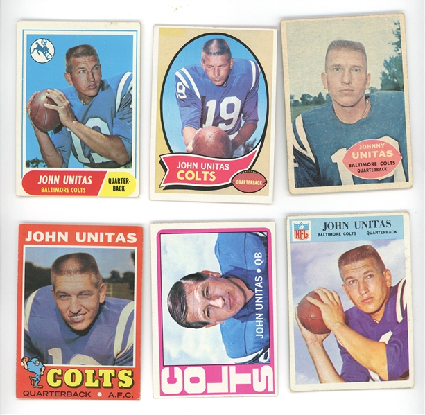 Lot of 6 Topps Football John Unitas Cards