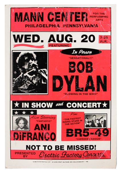 Bob Dylan/Ani DiFranco Original Globe Cardboard Concert Poster