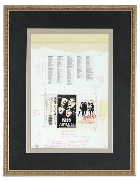 KISS USA Asylum Cassette Tape Insert Layout Proof with Editing Notes 1985 Framed - Purchased From 2001 Official Kiss Auction