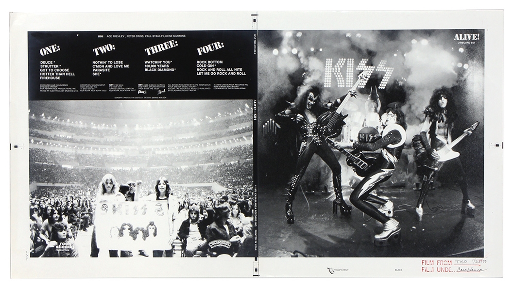 KISS Alive USA Album Black & White Photo Version Pre-Production Proof of Cover January 28, 1977 Printing Edition