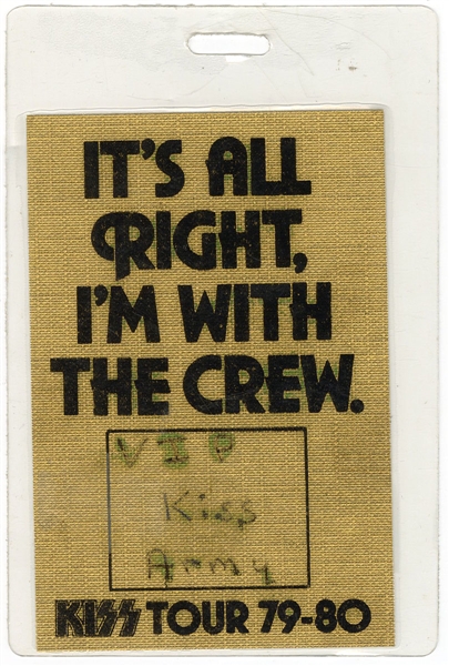 KISS Dynasty Concert Tour 1979 - 1980 Im With The Crew VIP Kiss Army I.D. Badge Backstage Laminate Pass