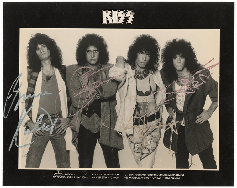 KISS 1985 Asylum Era 8 x 10 Promo Photo Signed By Band -- Eric Carr Gene Simmons Paul Stanley Bruce Kulick