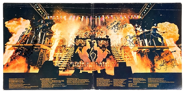 KISS Alive 2 USA Record Album 1977 – Signed & Inscribed Vintage Autographs By Gene Simmons Ace Frehley Paul Stanley Peter Criss
