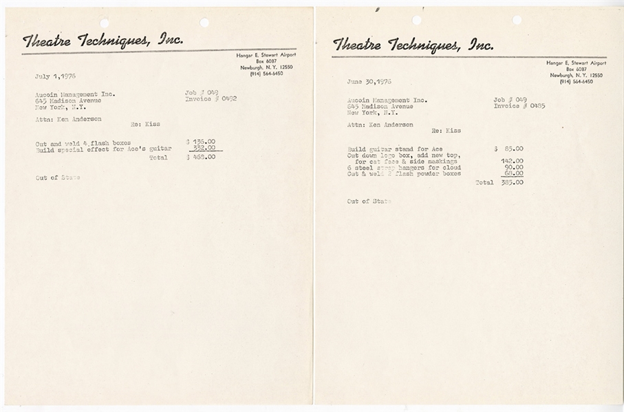 KISS Original Stage Effects Receipts