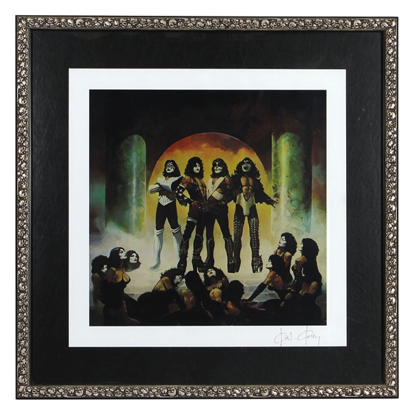 KISS Love Gun Album Artwork Signed Lithograph Poster Print in Skull Border Frame -- Purchased from & Signed by Artist Ken Kelly