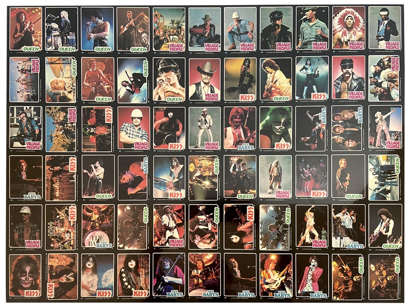 KISS Queen Babys Village People 1979 Donruss Rock Card Set Uncut Factory Card Sheet Aucoin