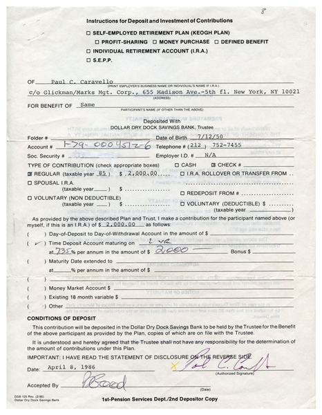 KISS Eric Carr 1986 Signed Retirement Plan Policy