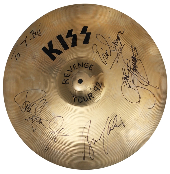 KISS Revenge 1992 Concert Tour 19" Ride Cymbal Signed by Gene Simmons Paul Stanley Eric Singer Bruce Kulick