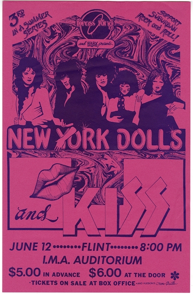 KISS Debut Album 1st Tour & New York Dolls June 12, 1974 Flint, Michigan Concert Poster