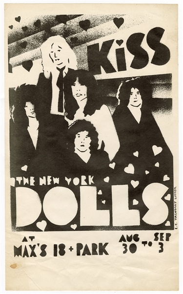 KISS Hotter Than Hell Tour & New York Dolls Aug 30 to Sep 3, 1974 Maxs Kansas City, New York Concert Poster -- Shows Never Happened