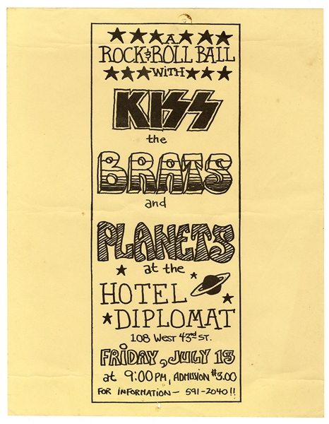 KISS 1973 Hotel Diplomat, New York City Concert Handbill (2)